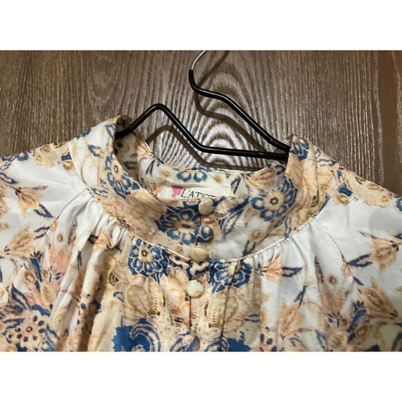 L'ATISTE by Amy Button 1X Mandarin Collar Satin Printed Dress Blouse Brand New - Picture 10 of 16